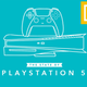 A teal illustration of the PS5 and a controller.